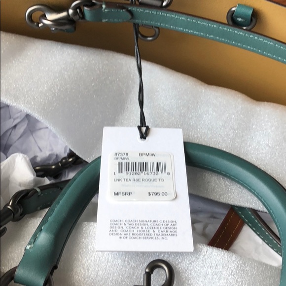 NWT Authentic Coach Rogue Teal Tea Rose Bag - Picture 7 of 8